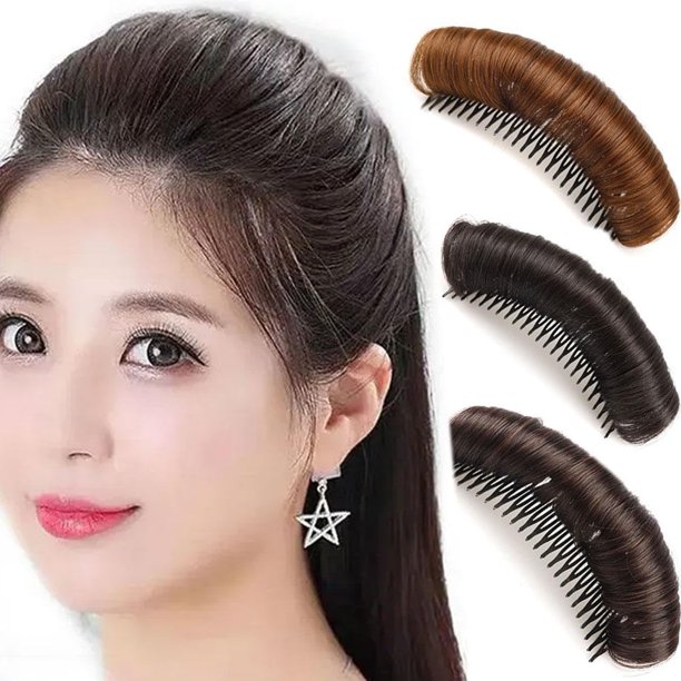 1 pieza de moño de pelo negro invisible, base de clip de pelo falso, herramienta esponjosa, volumen, estilo princesa aumentado para mujeres, accesorios de almohadilla para el cabello, horquilla esponj