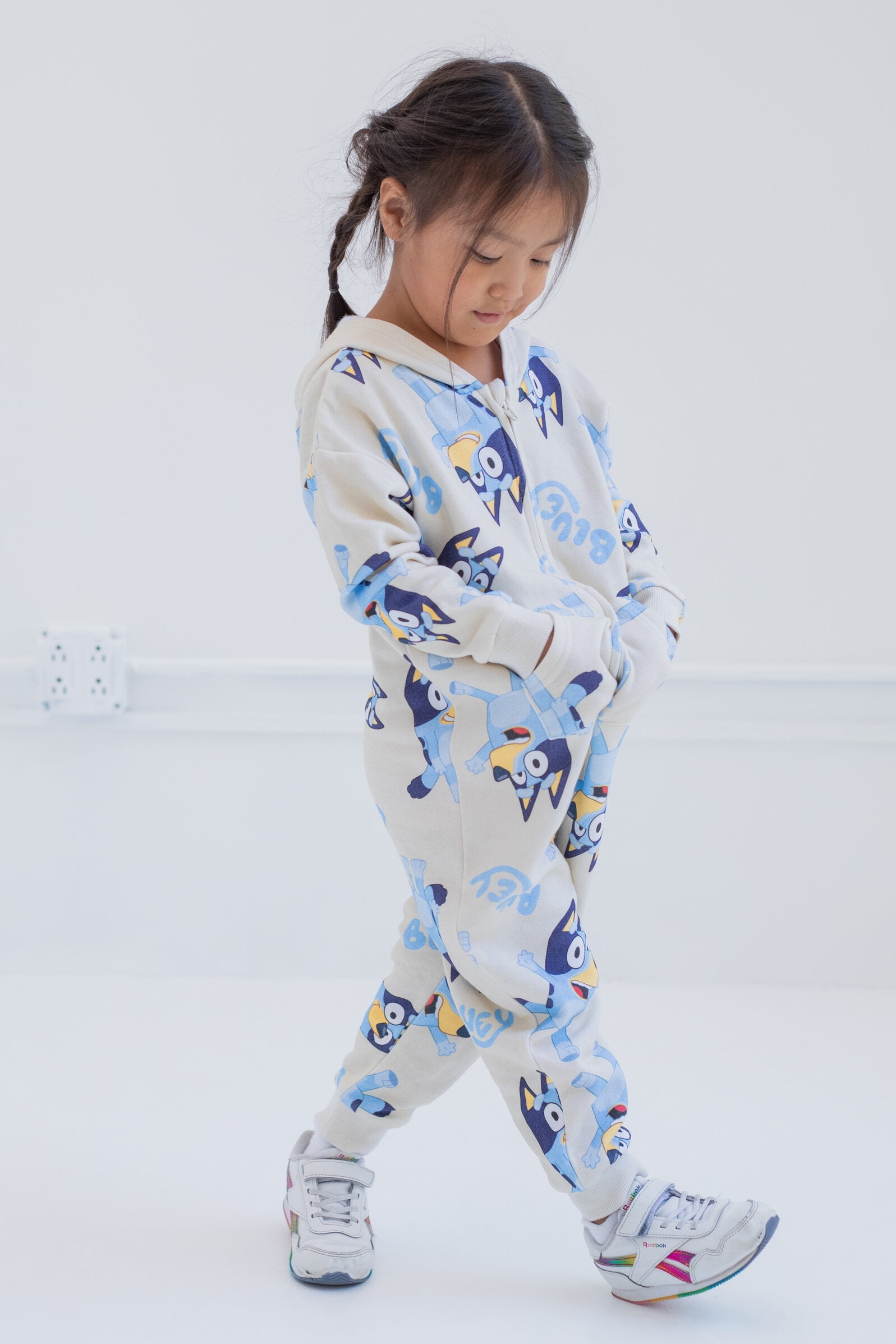 Bluey Toddler Fleece, Cotton, Polyester Zip Up Coverall, White, 6