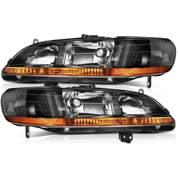 CCIYU Headlights Assembly 33101S84A01 33151S84A01 33101S84A02 33151S84A02 Black Housing Amber Reflector Clear Lens Headlamps For Honda For Accord 1998-2002