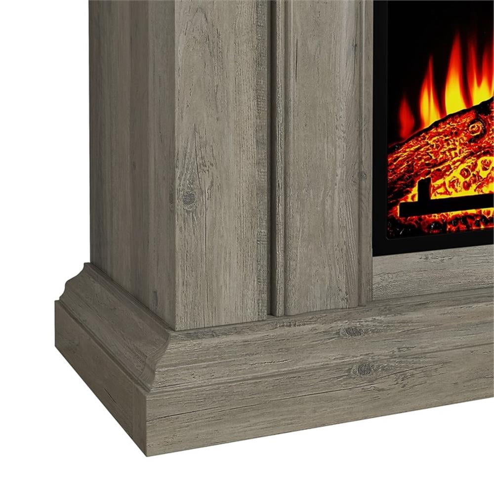 Maklaine Wood Brown Electric Fireplace Rectangular LED Flame 36" Unassembled