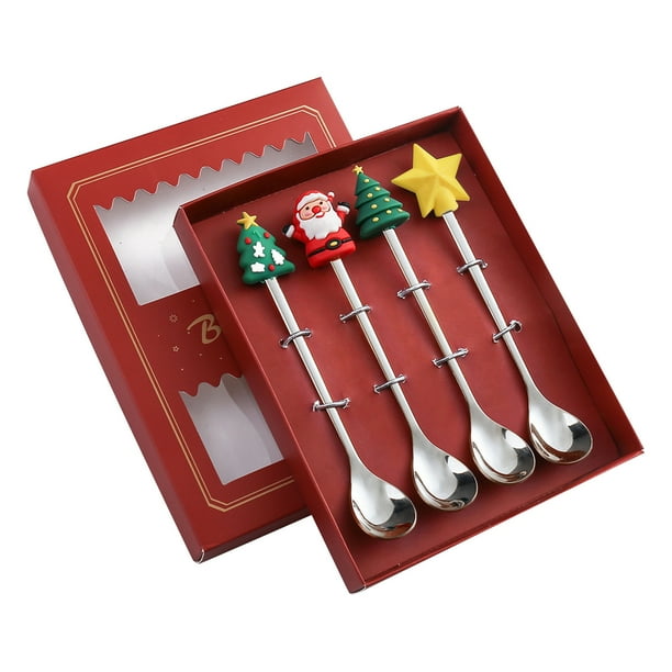 Cuchara navideña de acero inoxidable, cuchara para café, sopa, azúcar, postre, cucharaditas, tenedor, vajilla de cocina