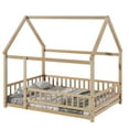 thumbnail image 5 of Modern Full Floor Bed with Wooden House Roof Frame, Floor Bed Frame with Safety Fence Guardrails, Floor Bed for Kids, Children, Boys, Girls, Natural, 5 of 9