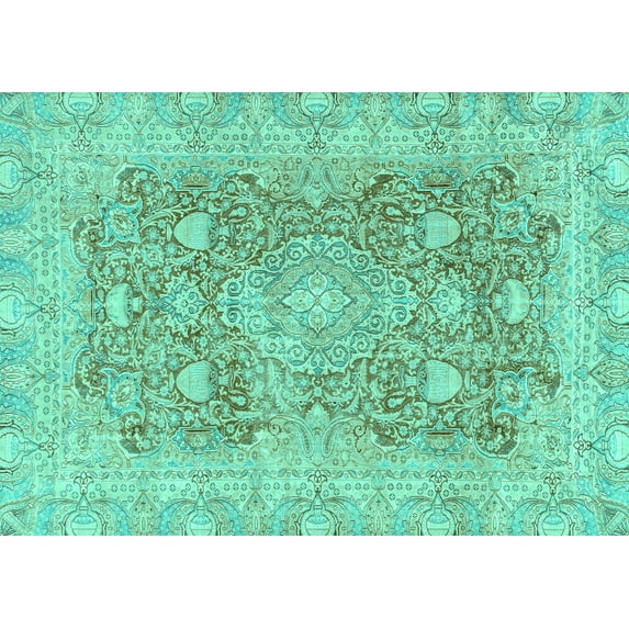 Ahgly Company Indoor Rectangle Abstract Turquoise Blue Modern Area Rugs, 5' x 8'
