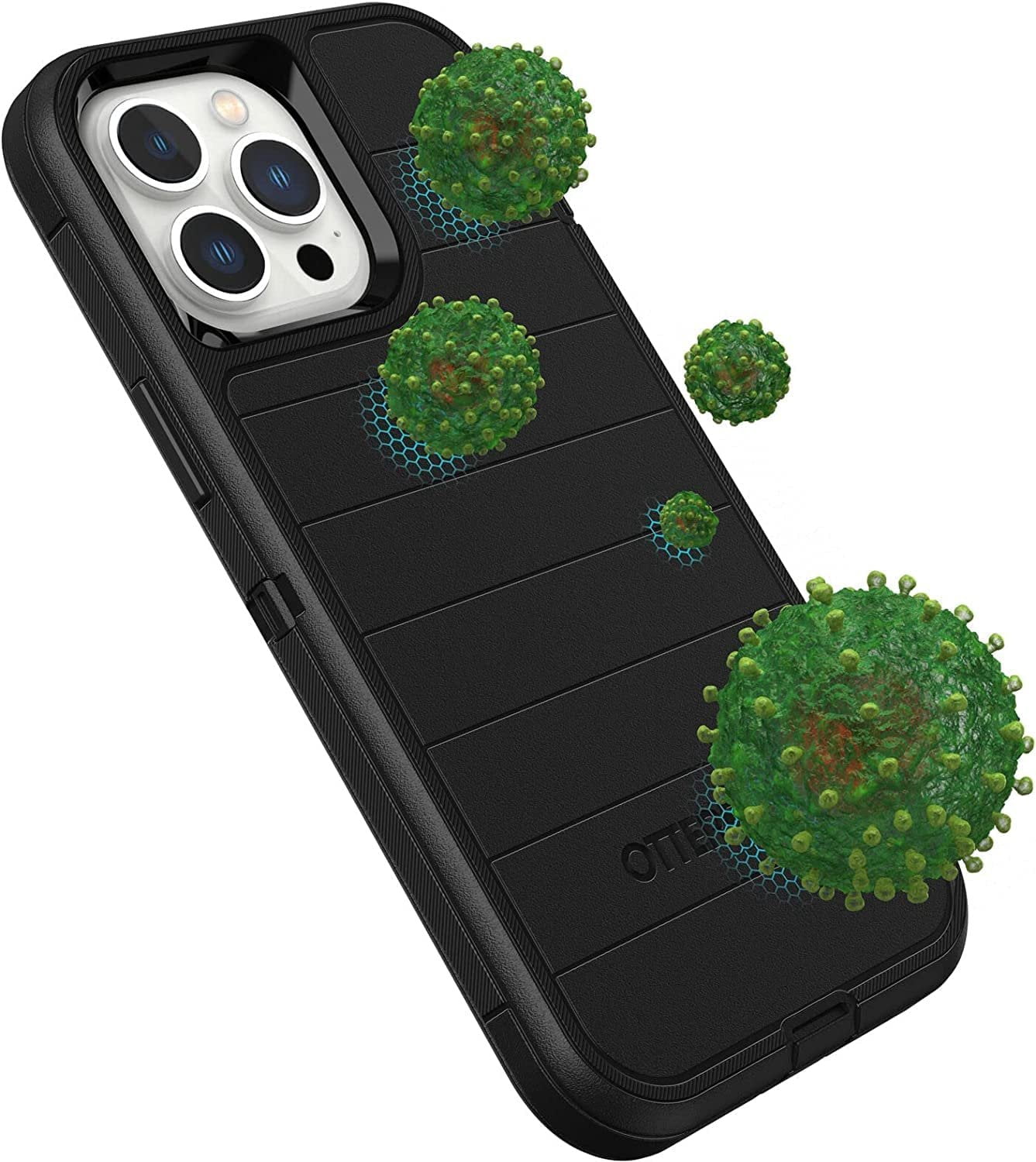 OtterBox Defender Series Case for iPhone 13 Pro Max Only - with Zagg Glass Elite Clear Screen Protector - Holster Clip Included - Microbial Defense Protection - Non-Retail Packaging - Black