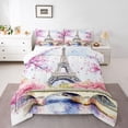 thumbnail image 3 of Homewish Paris Eiffel Tower Bedding Comforter Set for Teen, Pink Cherry Blossoms Twin Comforter Sets, Chic Watercolor Reversible Bedding Set, Breathable Home Decor, 2-Piece, 3 of 8