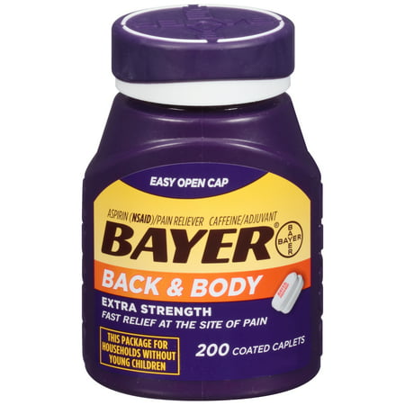 Bayer Back - Body Extra Strength Pain Reliever Aspirin w Caffeine 500mg Coated Tablets 200 Ct