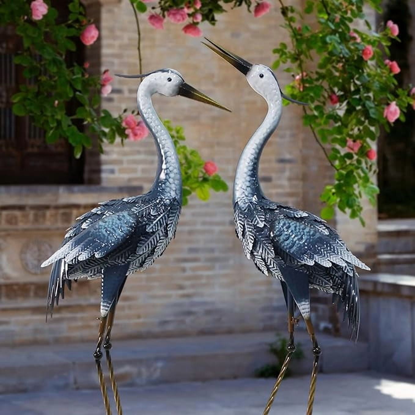 33-35 Inch Crane Statues for Yard Decorations Outdoor, Garden Sculptures & Statues, Metal Bird Statues Yard Art Garden Decorations, Blue Heron Statues for Patio, Lawn, and Backyard, Set of 2