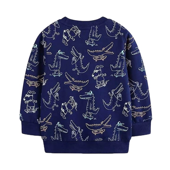 Bysome Boys Hoodies Dinosaur Print Long Sleeve Crew Neck Shirts Autumn Fashion Boys Sweatshirts Size 4-5 Years Navy