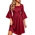 thumbnail image 6 of Renaissance Dress Women Peasant Medieval Costume Bell Sleeve Square Neck Dresses, 6 of 7