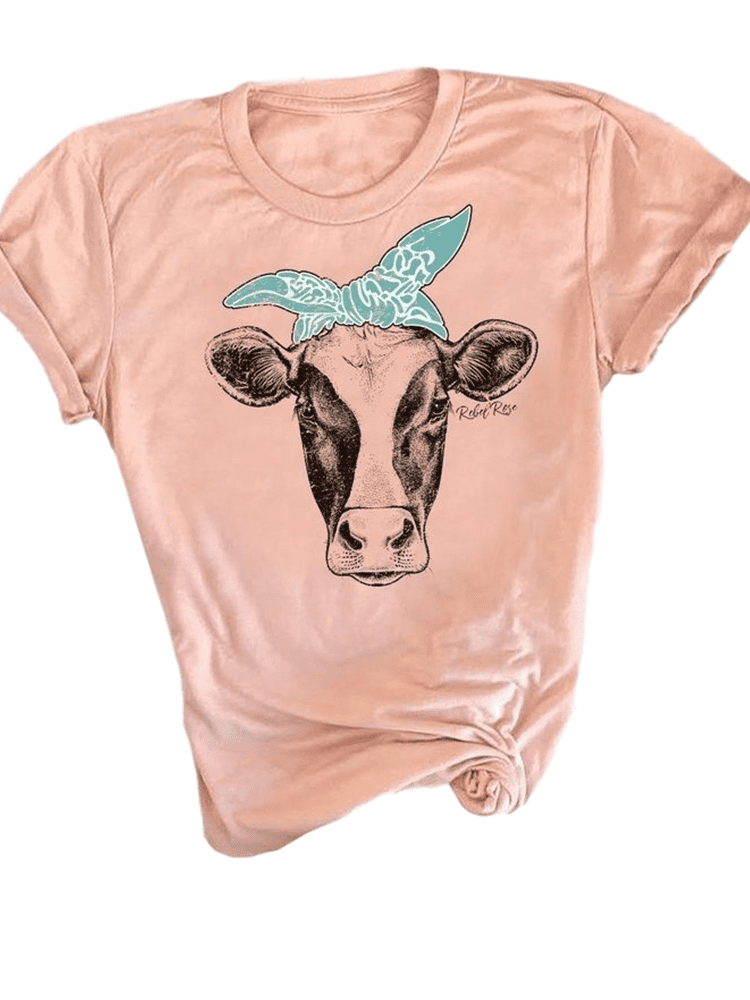 Cow T-Shirt Short Sleeve Shirts Cowgirl 
