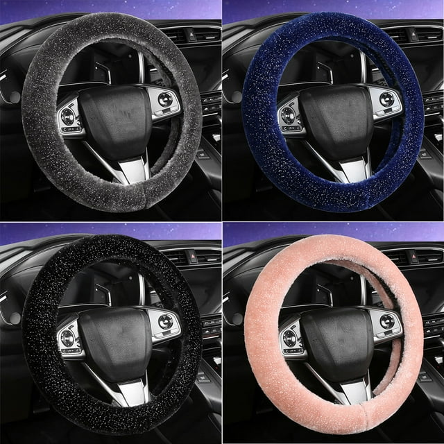 Cubierta de volante en estrella - terciopelo de visón engrosado y cálido para el invierno, agarre antideslizante, diámetro de 38 cm/14,96 pulgadas, azul o gris