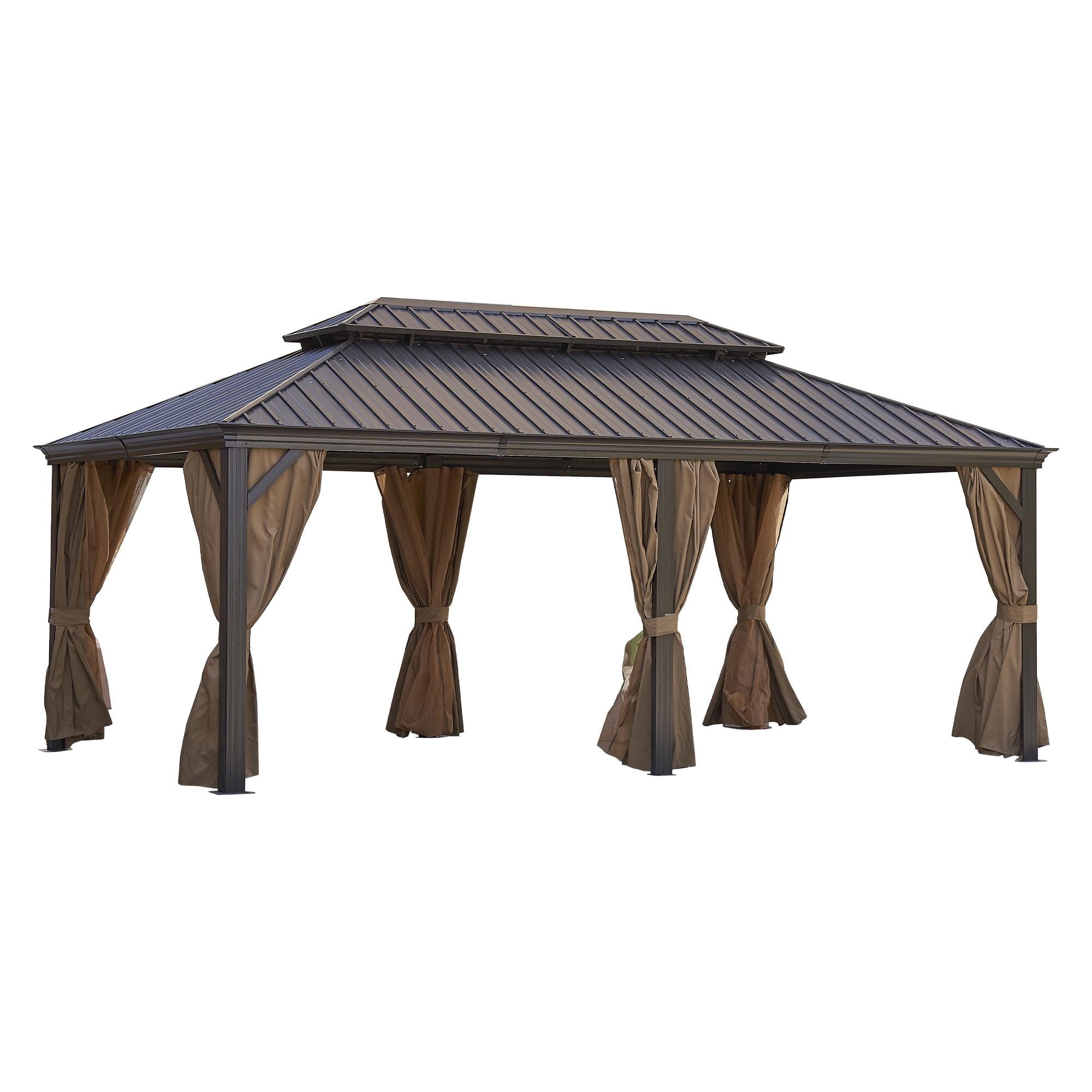SEGMART 12' X 20' Hardtop Gazebo, Outdoor Aluminum Gazebo with Galvanized Steel Double Roof, Permanent Metal Pavilion with Steel Canopy, Curtain and Netting for Patios, Gardens, Lawns