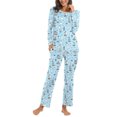 thumbnail image 4 of Conjunto de pijama de poliéster para mujer, informal, con estampado de cuello redondo, manga larga y pantalón largo, 4 of 8