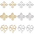 thumbnail image 1 of 24 piezas de 3 estilos y 2 colores de trébol de cuatro hojas hueco, dijes de flores, conectores de filigrana, conectores de acero inoxidable dorado., 1 of 4