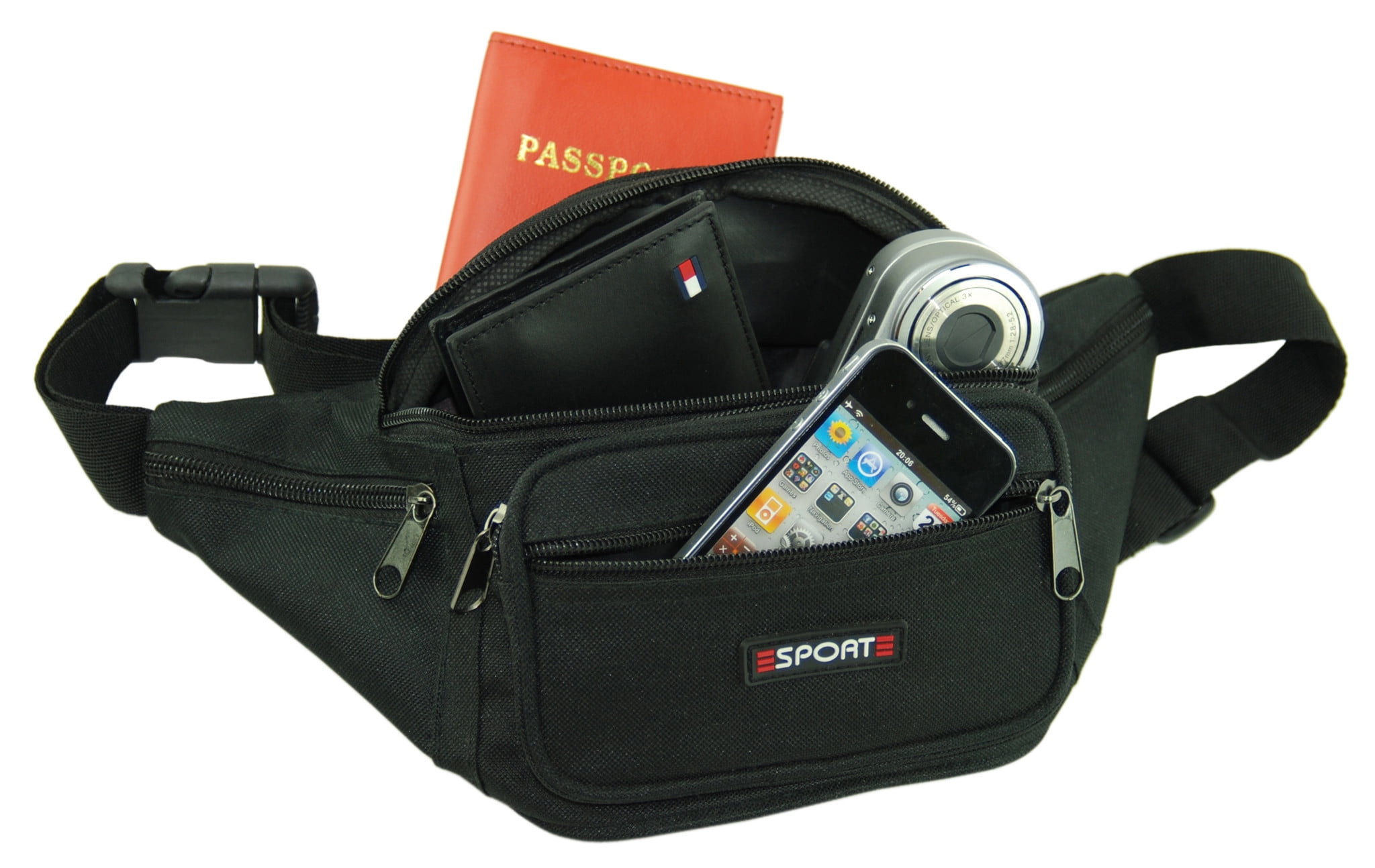 Nylon Fanny Pack Waist Bag with Organizer Pockets 922221 (C) Red