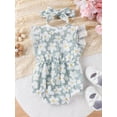 thumbnail image 3 of Suealasg Baby Girls Summer Outfit Flying Sleeve Crew Neck Flower Romper Bodysuit +Headband 3M 6M 9M 12M 18M Cute Newborn Girls One Piece Clothes, 3 of 9
