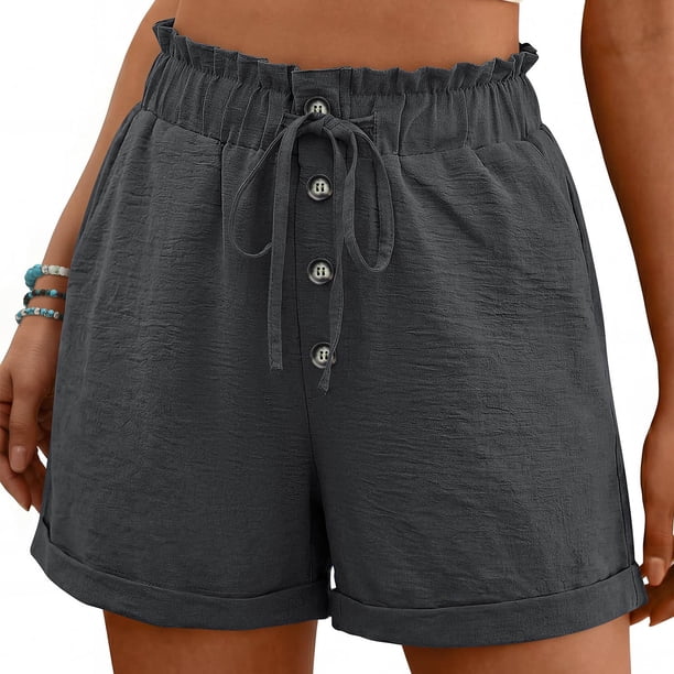 Pantalones Elásticos de Cintura para las Mujeres Bolsillo de Empalme de Encaje Pantalones Cortos Cómodos Casuales para las Mujeres Moda de Verano Primavera Y Verano