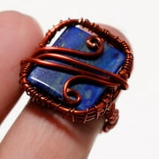 Lapis Lazuli Gemstone Wire Wrapped Handcrafted Copper Jewelry Ring 7.75" SA 684