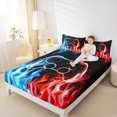 thumbnail image 4 of jejeloiu Teens Gamepad Twin Sheet Sets,Modern Gamer Twin Fitted Sheet,Blue Red Flame Flat Sheet For Boys Kids,Ultra Soft Home Decor,3pcs, 4 of 7