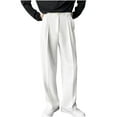 thumbnail image 2 of Puntoco Pantalones de traje casuales de pierna recta y ancha con botones y cremallera de color sólido para hombre, 2 of 6