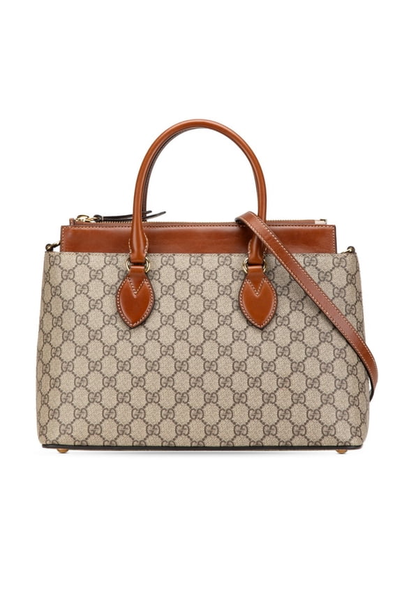 Pre-Owned Gucci GG Supreme Small Handbag/Shoulder Bag 2WAY 409534 Beige Brown Leather Women's...