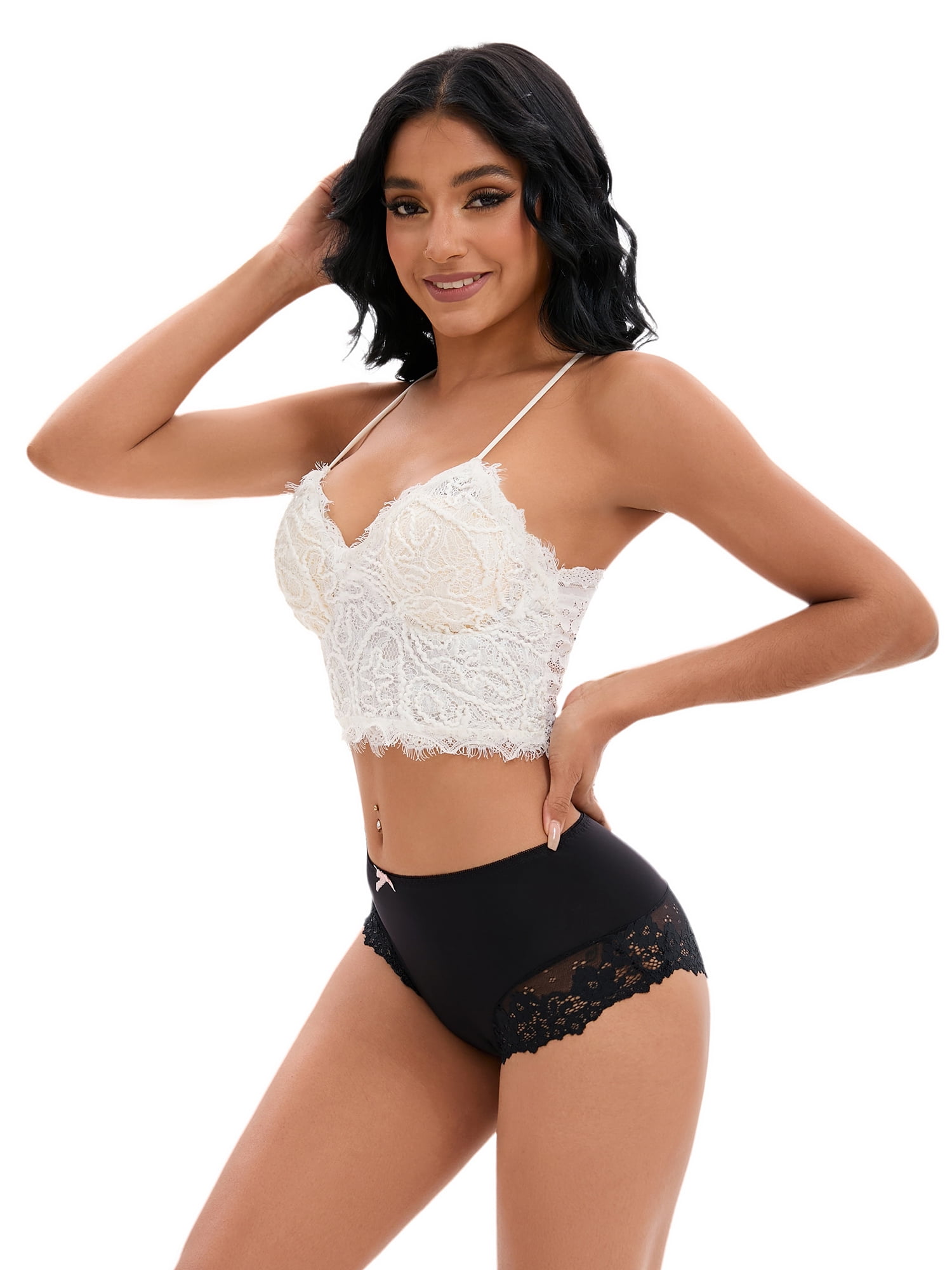 DARING DIVA Women's Lace Underwear Mid-Waisted Briefs Full Coverage Panties XL Black