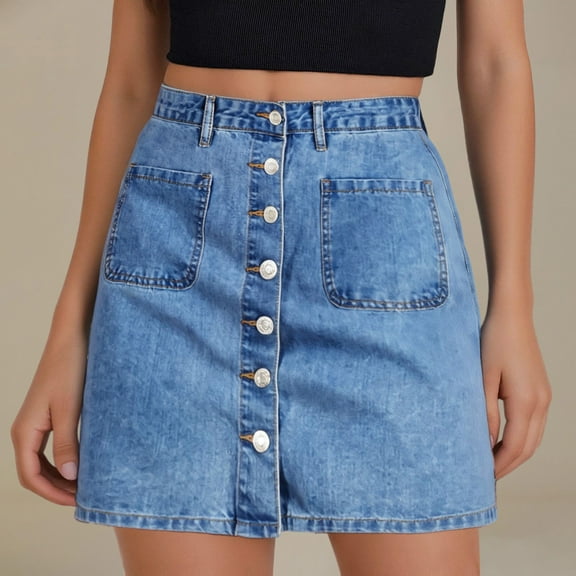 Jean Skirts For Women Denim High Waisted Trendy Stretchy Mini Button Front Short Pencil Skirt With Patch Pockets Cute Skirts for Women Pencil Skirt for Women Girls Denim Skirt Ballet Skirts for Women