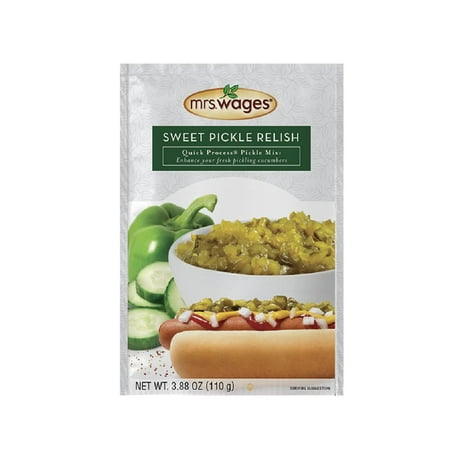 Mrs. Wages Sweet Pickle Relish Quick Process Mix | Quick and Easy | Contains Onions, Dairy-Free | Sweet Pickle Flavoring | 3.88 oz Packet