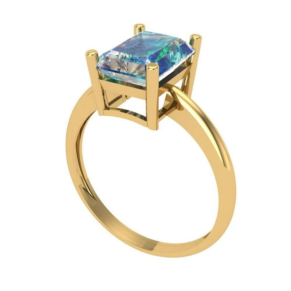 2.5ct radiant cut blue moissanite 18k yellow gold Bridal Wedding Engagement Promise Anniversary Ring for Women size 3.75