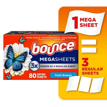 Bounce Mega Dryer Sheets, Fresh Breeze, 80 Count