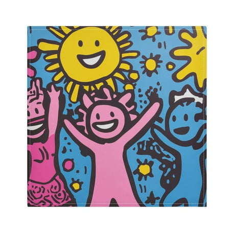 

Satin Polyester Napkins - 20x20 InchSingle-Sided Printed Napkins 1-Piece/4-Piece/6-Piece Set DIY Personalized Table Setting，People and The Sun