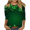 thumbnail image 4 of Craaazy Ladies' Leisure St. Patrick's Day Printed Round Neck 3/4 Sleeve T-shirt Loose Top Gifts, 4 of 5