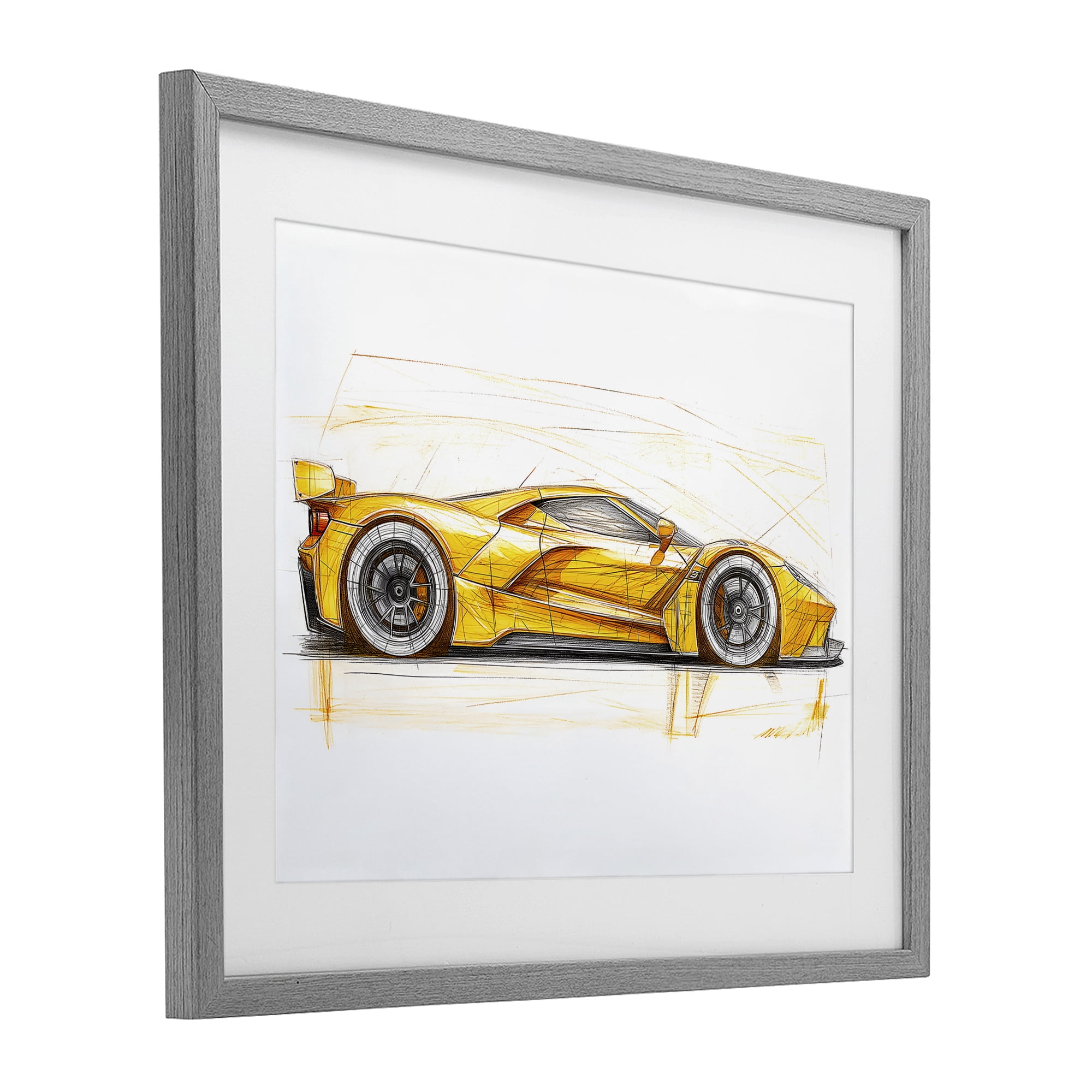 Stupell Industries Yellow Sports Car Whimsicality Gray Framed Print Under Glass, design by Steve Hunziker