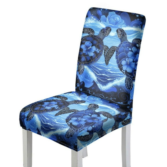 Xoenoiee Turtle Hibiscus Heart Print Jacquard Dining Room Chair Covers, Stretch Kitchen Chair Covers Washable Parsons Chair Slipcover Removable Dining Chair Protectors for Hotel Ceremon, 1 Pack