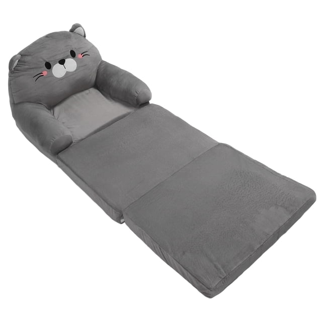 Toddler Soft Sherpa Couch Fold Out Conve Sponge Foldable, Portable Adorable Design Versatile Grey Toddler Chair for Napping Playing Reading