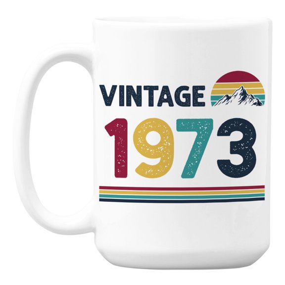 Vintage 1972 feat Retro Sunset with Mountain, Birth Year Coffee & Tea Mug (15oz)