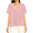 thumbnail image 2 of ClodeEU Womens Summer Short Sleeve Round Neck Pleated Tops,Fashion Casual Loose Fit T Shirt Pink,Womens Plus XL, 2 of 8
