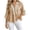 Khaki, variant on Womens Casual V Neck Tassel Trim 3/4 Flare Sleeve Peplum Hem Loose Fit Everyday Casual Blouses for Women
