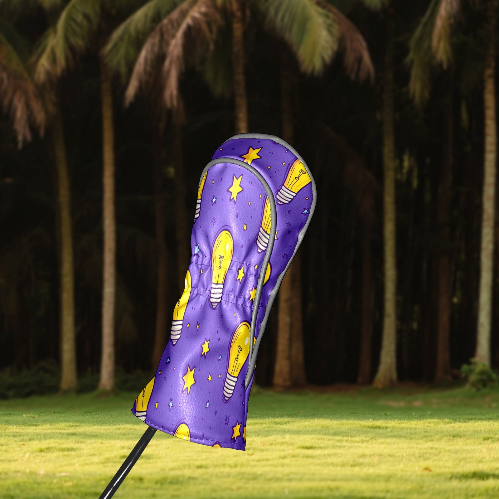 Golf Club Covers PU Leather Waterproof Head Covers for Fairway Woods Hybrids Cartoon Light Bulb Pattern