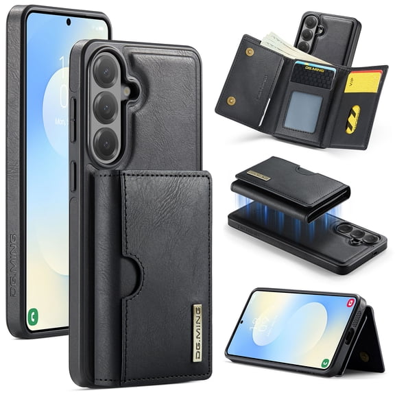 PU Leather Wallet Phone Case Compatible with Samsung Galaxy 26 Plus, with Card Holder 2 in 1 Detachable Back Cover for 26 Plus, RFID Blocking Kickstand Heavy Duty Classic Magnetic - Black