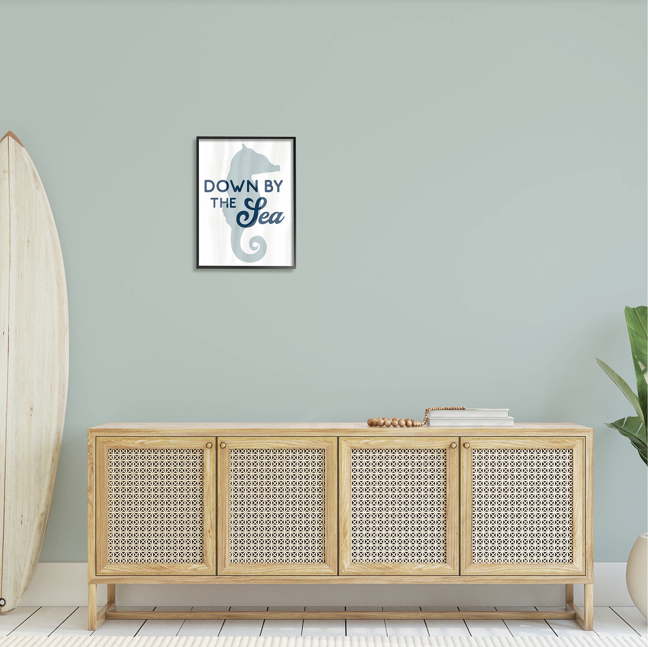 Stupell Industries Down By The Sea Seahorse Graphic Art Black Framed Art Print Wall Art, Design by Lil' Rue