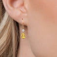 thumbnail image 3 of Gem Stone King 14K Yellow Gold Yellow Citrine and White Topaz French Wire Dangle Earrings for Women (0.96 Cttw, Gemstone November Birthstone, Oval 6X4MM and Round 2.5MM), 3 of 6