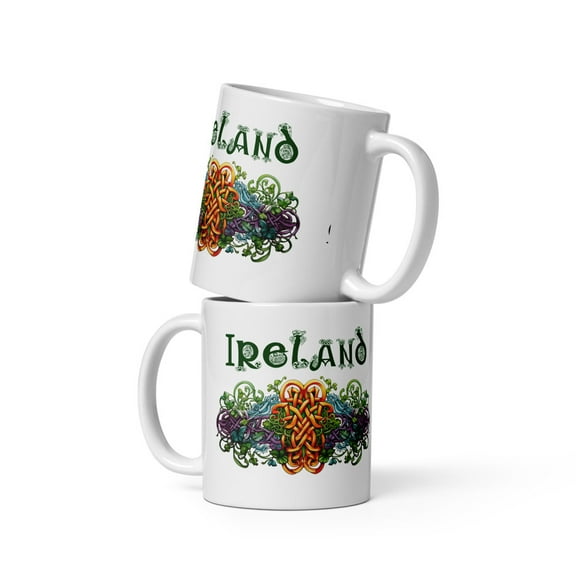 St. Patrick's Day Gift, Irish Celtic Designs, Ireland , Celtic Knots design, White glossy mug (11 oz)