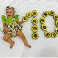 thumbnail image 4 of Douhoow Baby Girls Avocado Print Fly Sleeve Square Collar Romper Headband Newborn Summer Outfit, 4 of 7