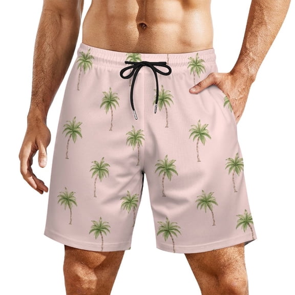 Palm Leaf Tropical PastelMen’s Beach Shorts Quick Dry Swim Trunks, Lightweight Board Shorts with Elastic Waist for Swimming, Pool, Vacation and Summer Beachwear