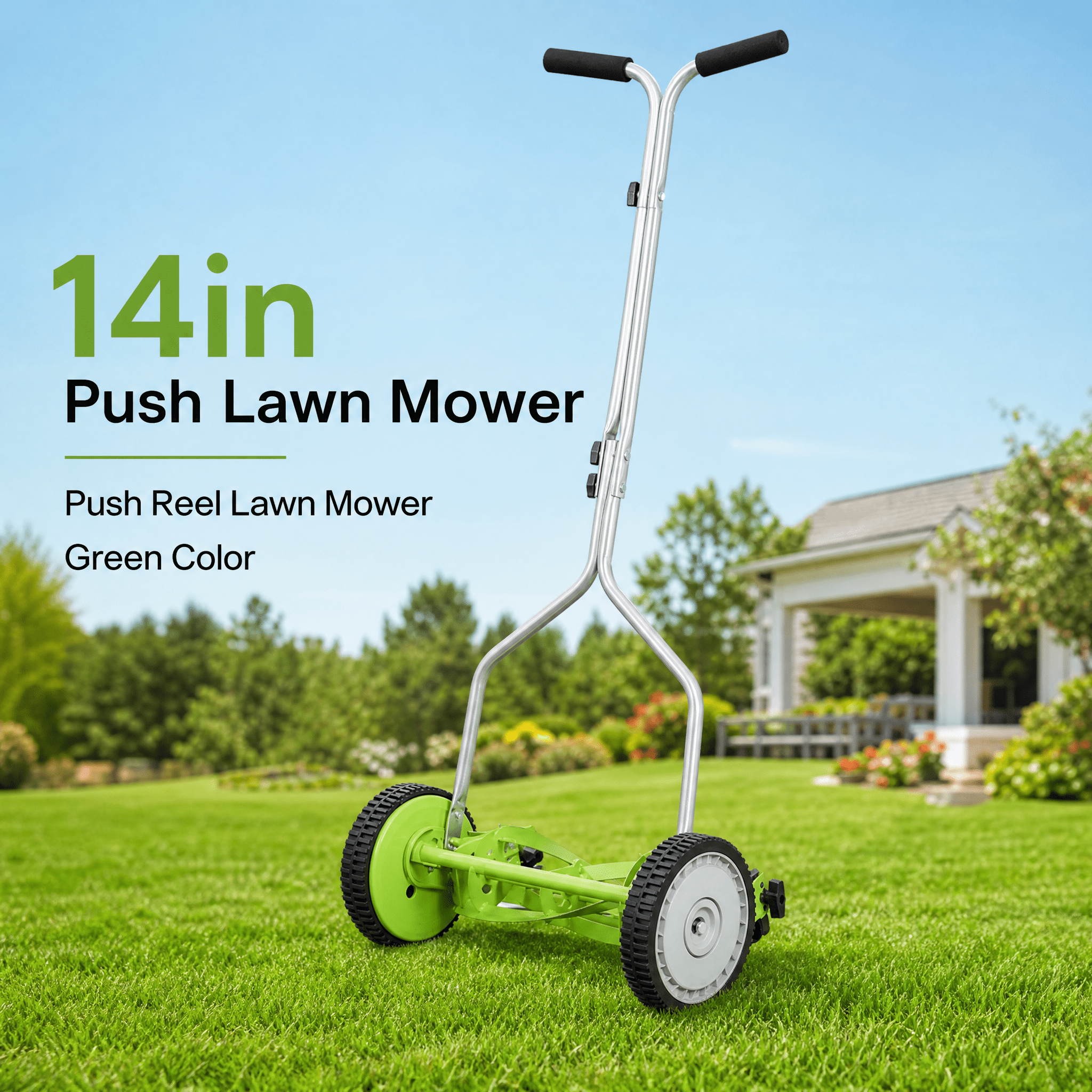 14in Push Lawn Mower, Push Reel Lawn Mower, Green Color