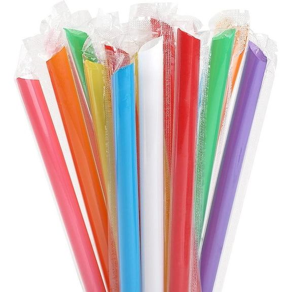 100pc Jumbo Drinking Straw Individually Wrapped 9.45 Inch Long Extra Wide Smoothie Disposable Boba Bubble Milkshake Slush Straw