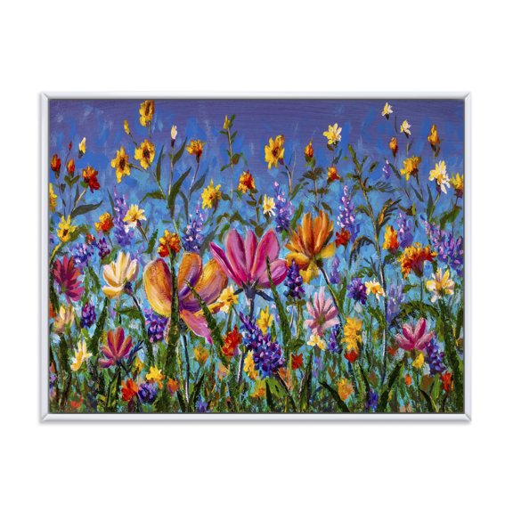 Designart 'Wildflowers and Daisies In Summer Garden Field I' Traditional Framed Canvas Wall Art Print
