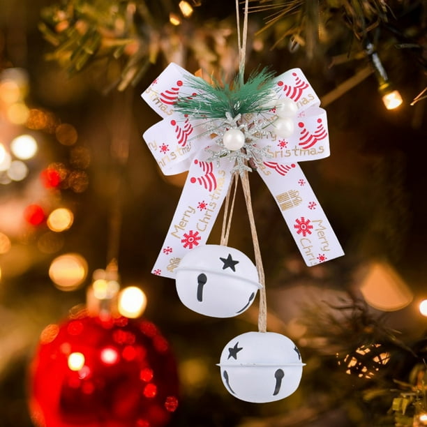 Christmas Bow Iron Bells Tree Ornaments Jute Rope And Berry Bells Hanging Decorations