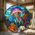 thumbnail image 2 of Jellyfish Suncatcher, Faux Stained Glass Ocean Window Hanging with Coral Reef & Shells, Coastal Gift for Sea Lovers, 2 of 5